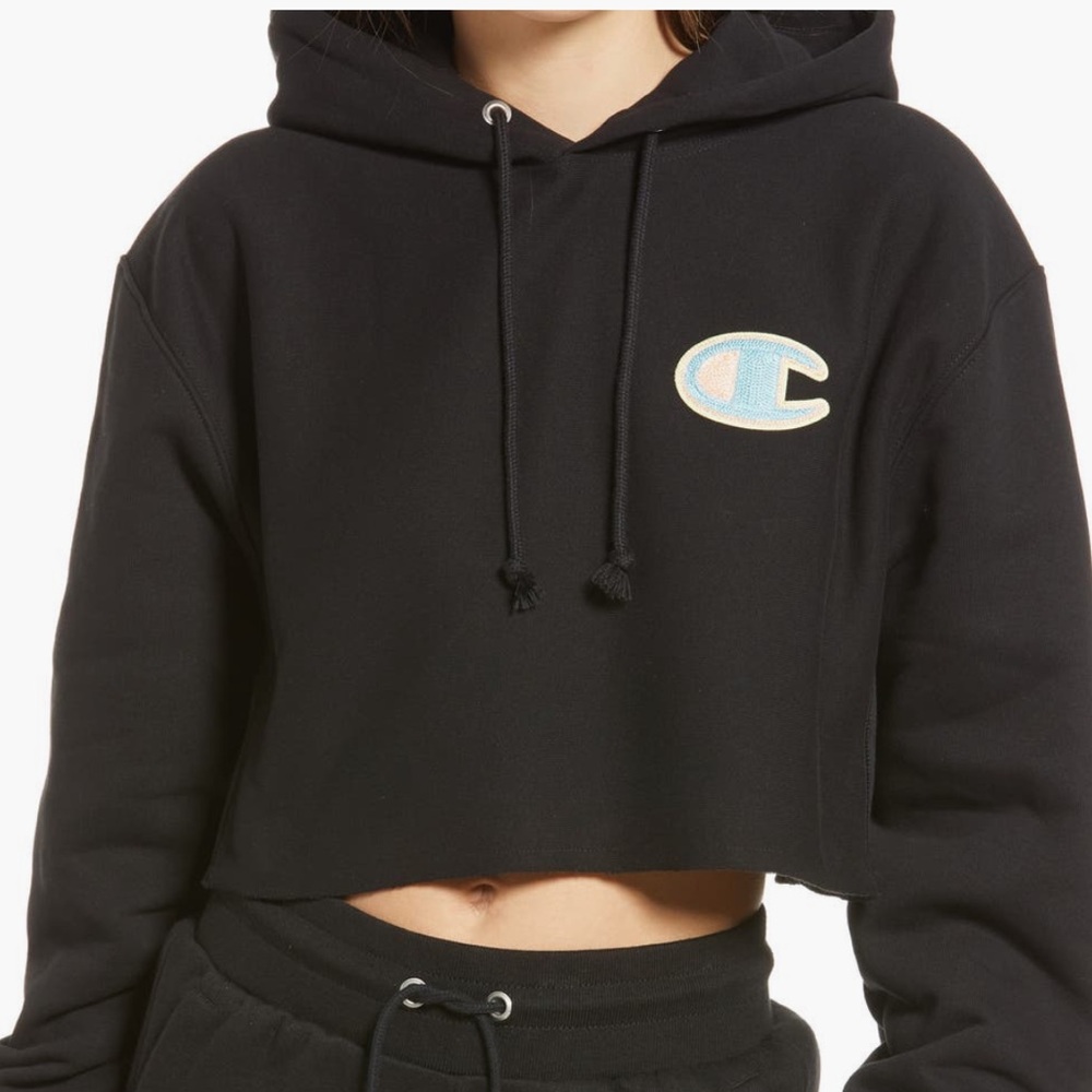 Champion Cropped Hoodie Black Size M